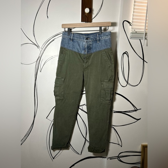 Hudson Women’s High Rise Green Cargo w/ Denim Waistband, 24 Waist, Ankle Pant - Picture 1 of 14